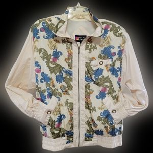 Womens Andy Johns Size M LS Zip up windbreaker jacket cream floral
